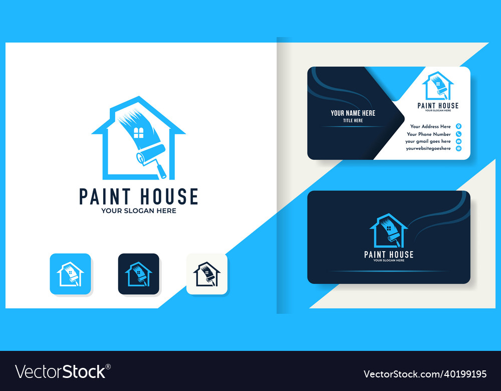 Paint house logo design and business card vector image Paint house logo design and business card