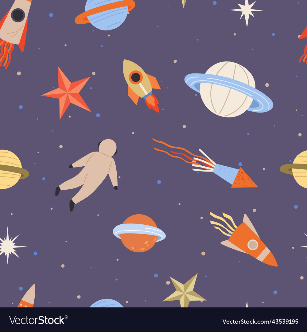 Seamless childish pattern with space elements vector image Seamless childish pattern with space elements