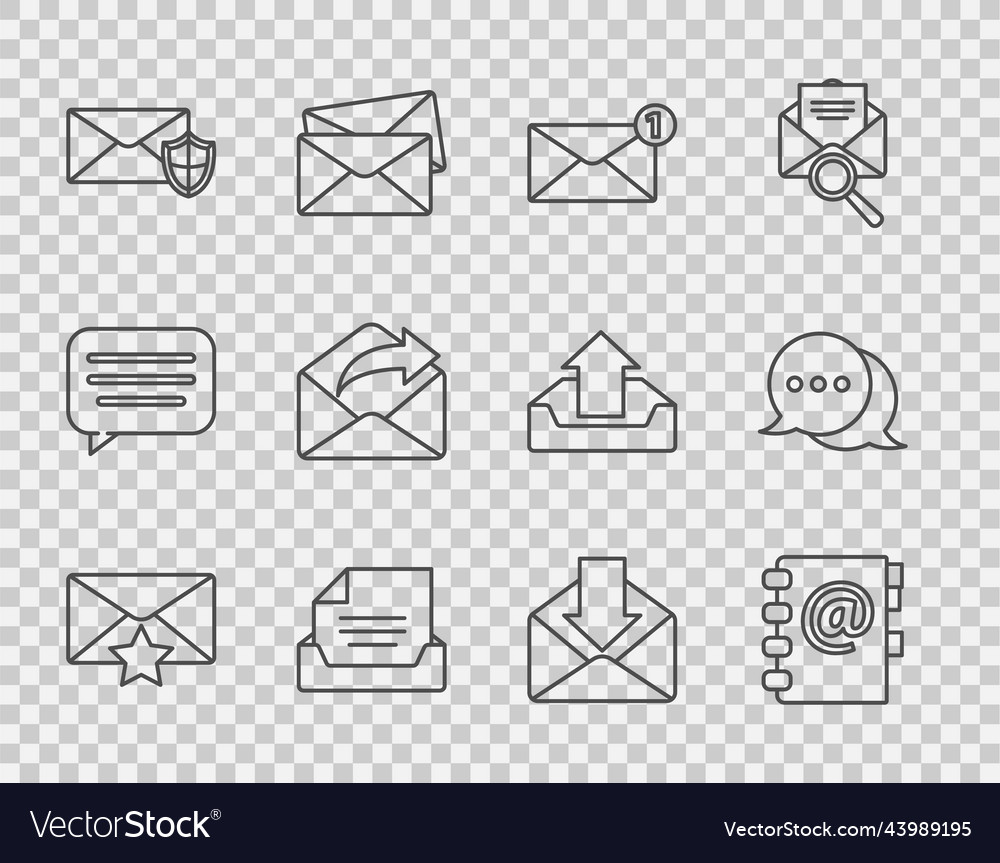Set line envelope with star address book drawer vector image Set line envelope with star address book drawer