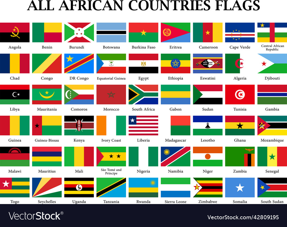 Set of all 54 african countries flags Royalty Free Vector