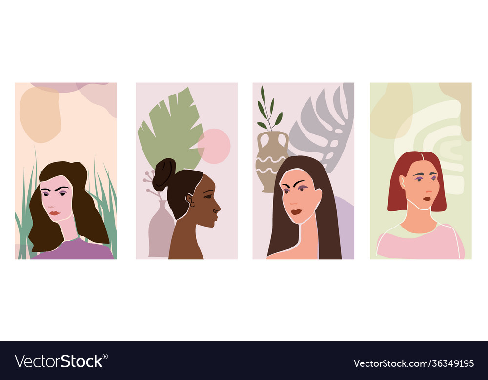 Set woman portraites minimal abstract contemporary vector image Set woman portraites minimal abstract contemporary