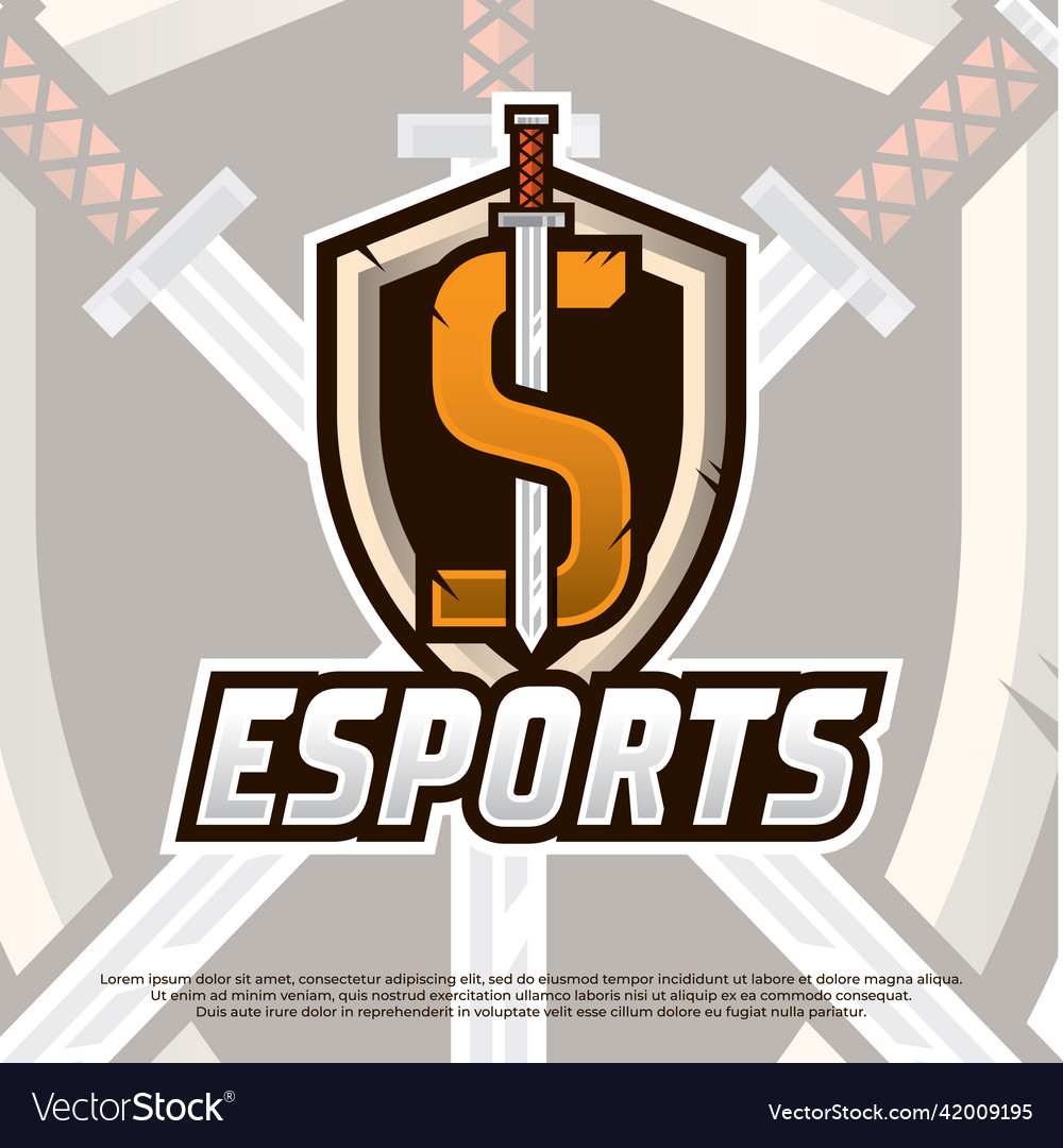 Sword with letter s esport logo shield