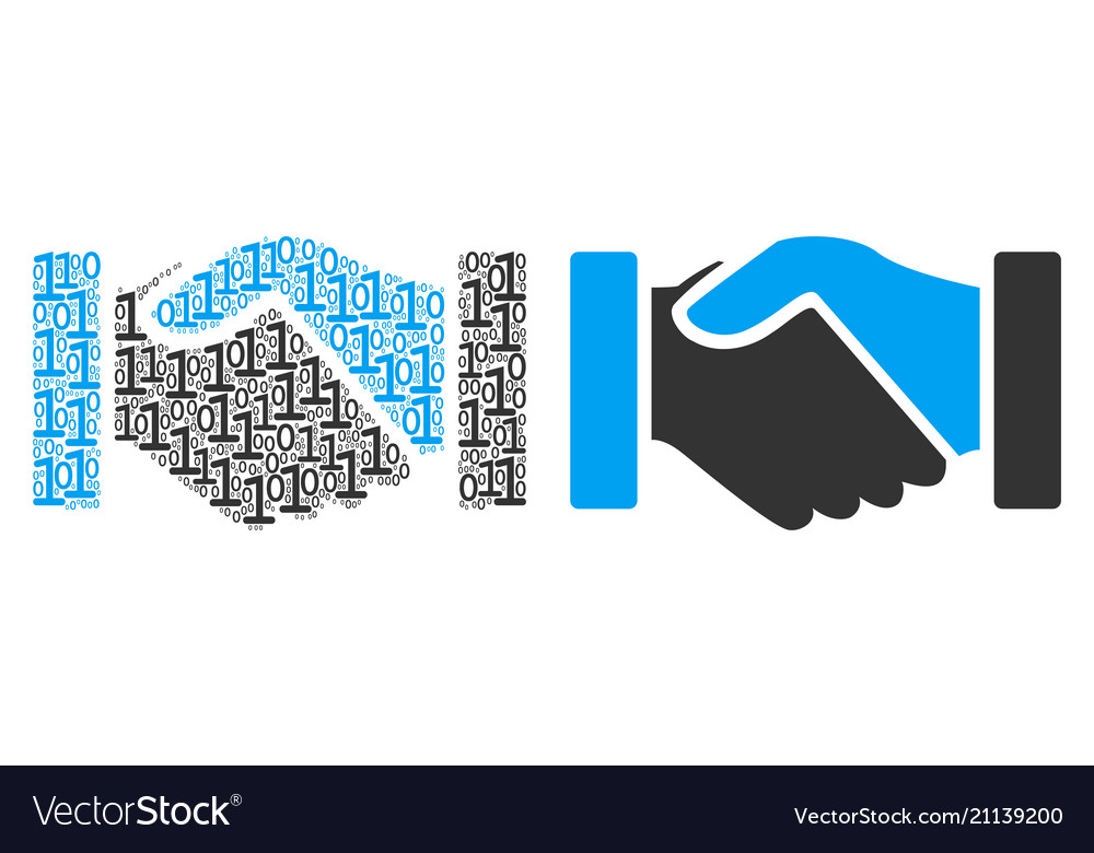 Akquisition Handshake Mosaik von binären Ziffern vector image Akquisition Handshake Mosaik von binären Ziffern