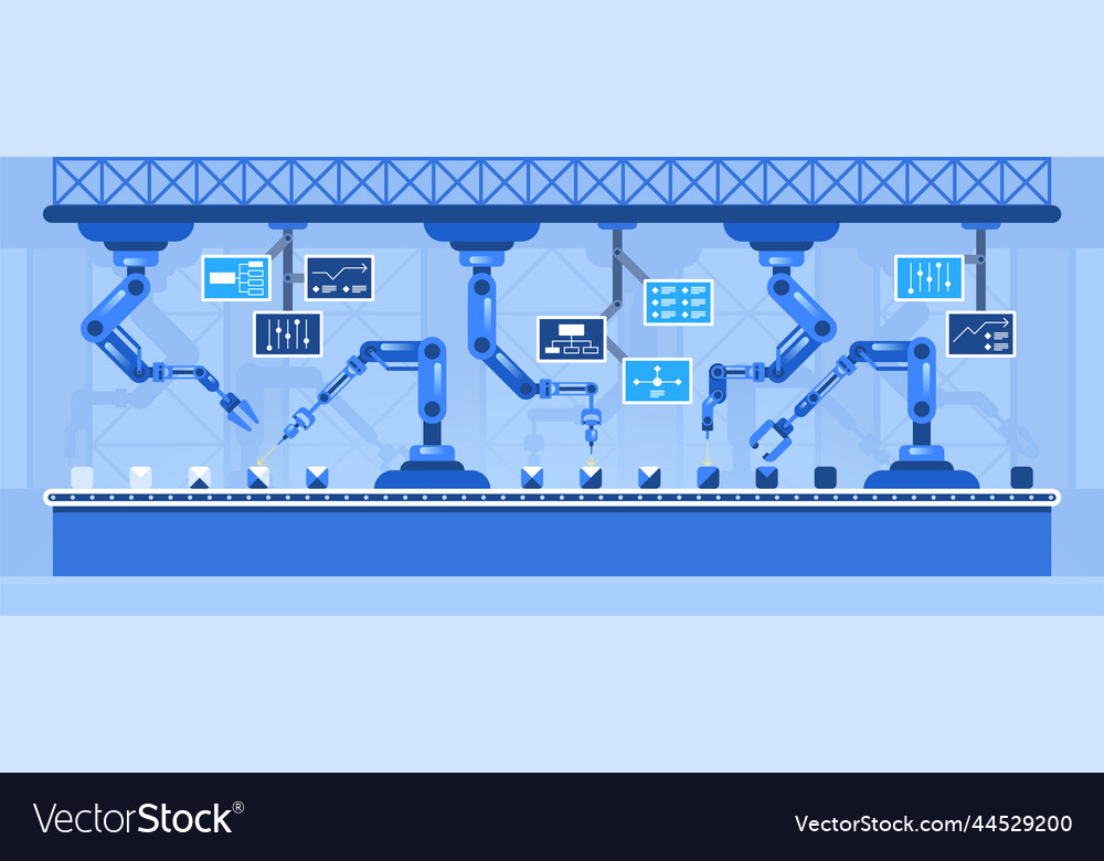 Automated conveyor line flat Royalty Free Vector Image