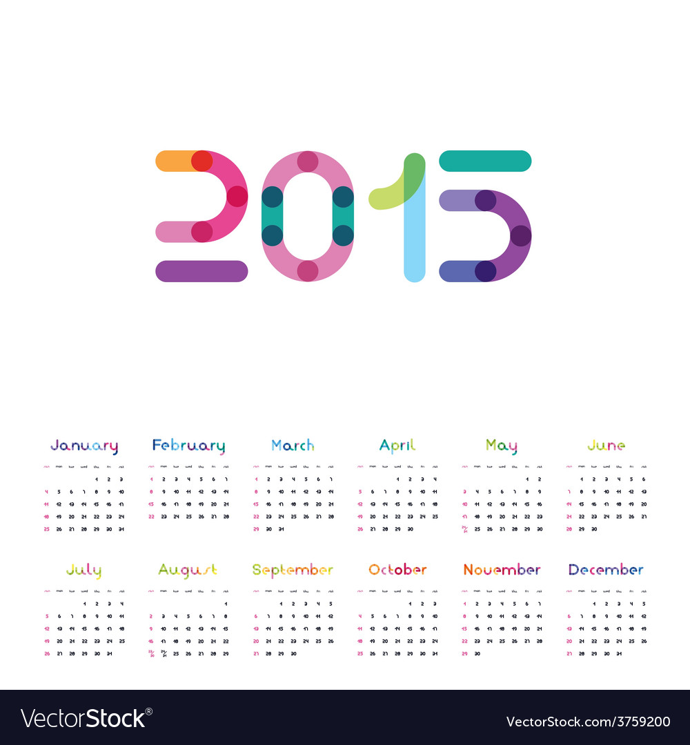 Kalender für 2015 mit Farbschrift