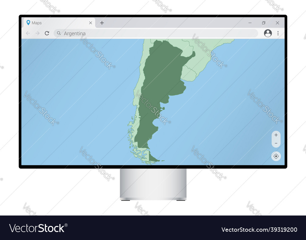 Computer monitor with map of argentina in browser