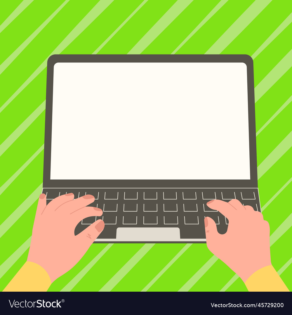 Hands typing text with keyboard laptop screen