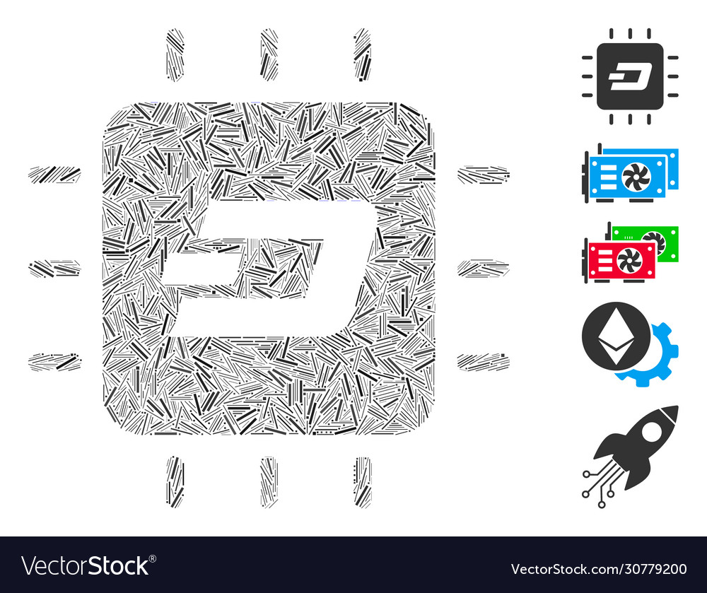 Linear dash processor chip icon collage Vector Image Linear dash processor chip icon collage