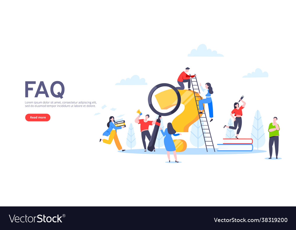 Q and a or faq concept with tiny people characters vector image Q and a or faq concept with tiny people characters