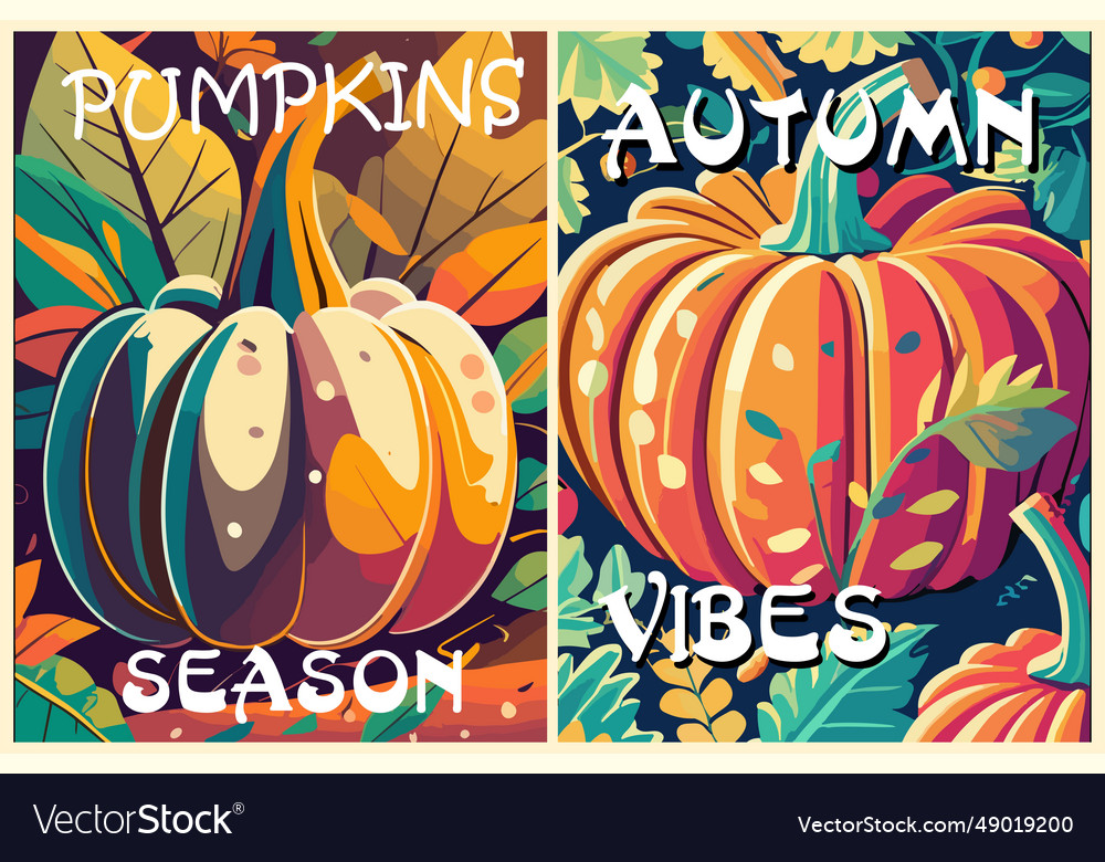 Set of abstract autumn backgrounds with pumpkins