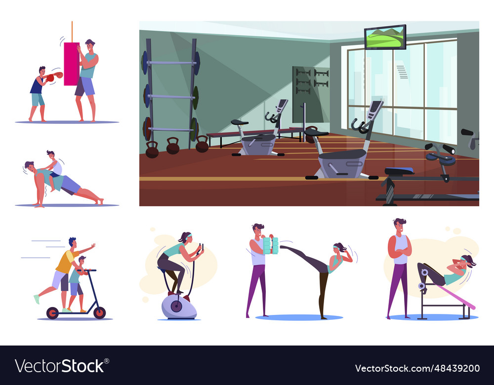 Set of sporty young people training Royalty Free Vector