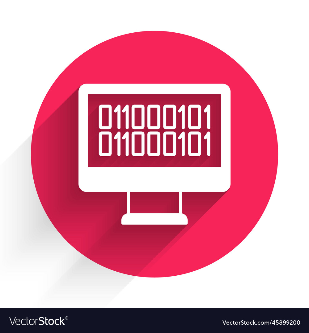 White binary code icon isolated with long shadow Vector Image White binary code icon isolated with long shadow