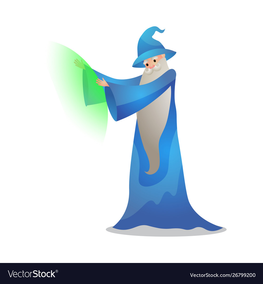 Wizard character in action poses colorful raster vector image Wizard character in action poses colorful raster