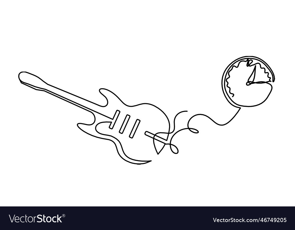 Abstract guitar with clock as continuous lines