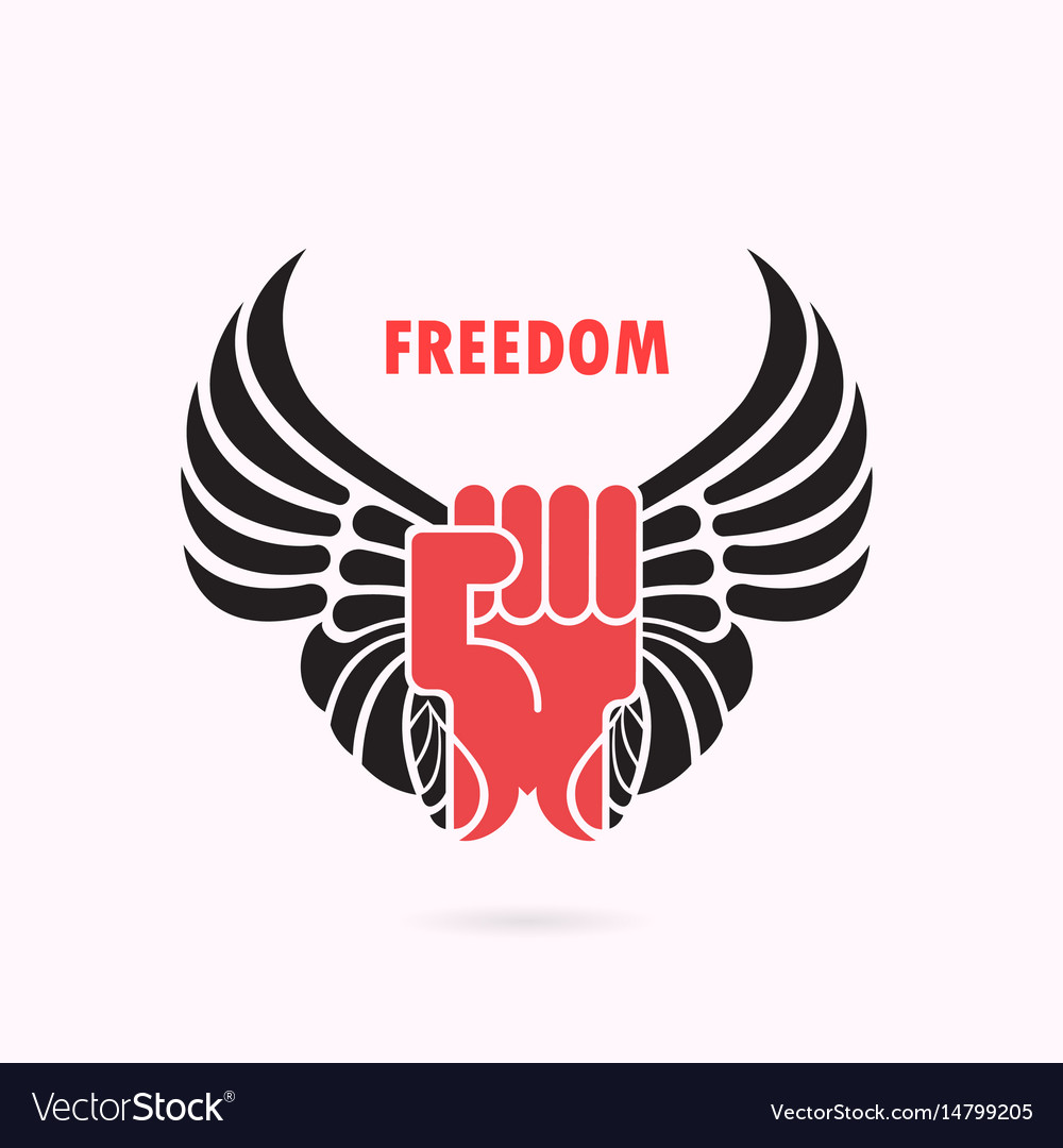 Human hand and wingsred fist and wing iconforce Vector Image