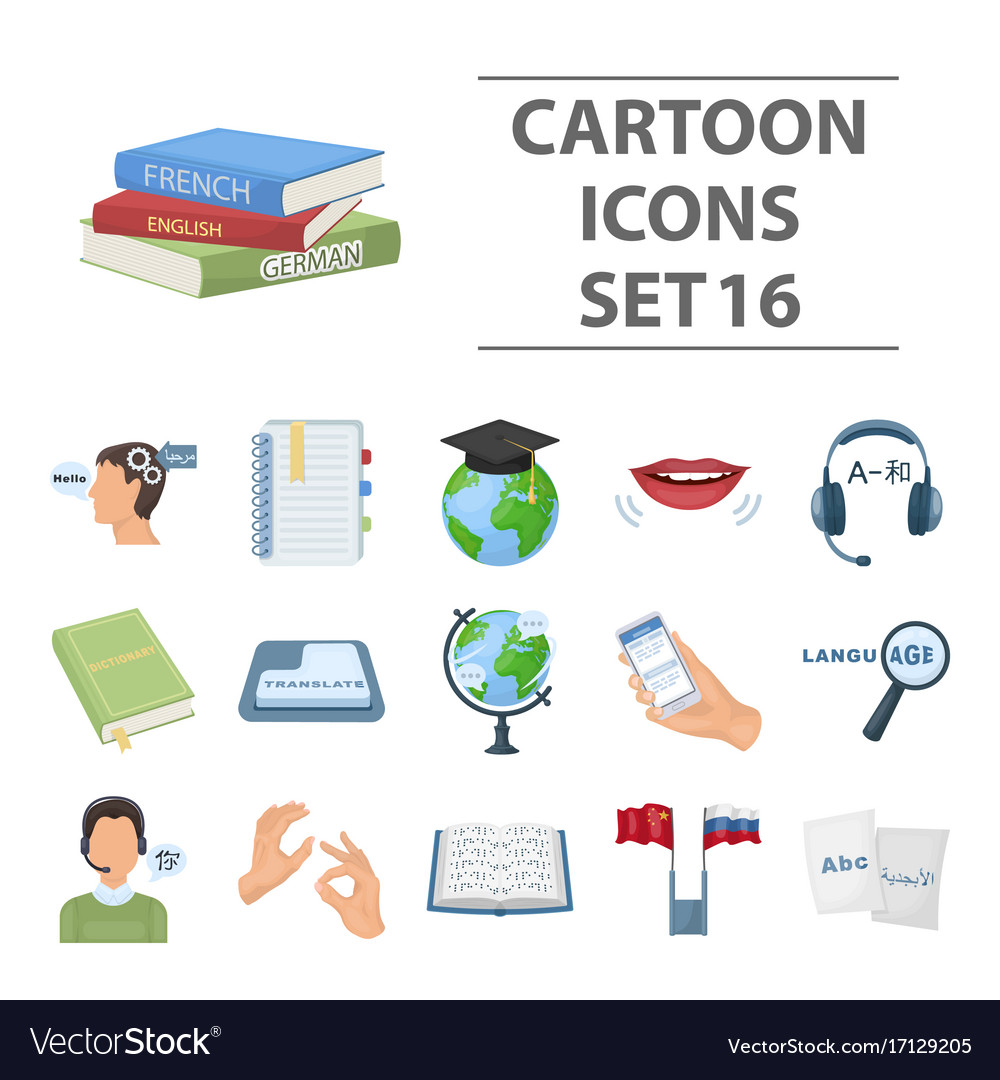 Interpreter and translator set icons in cartoon