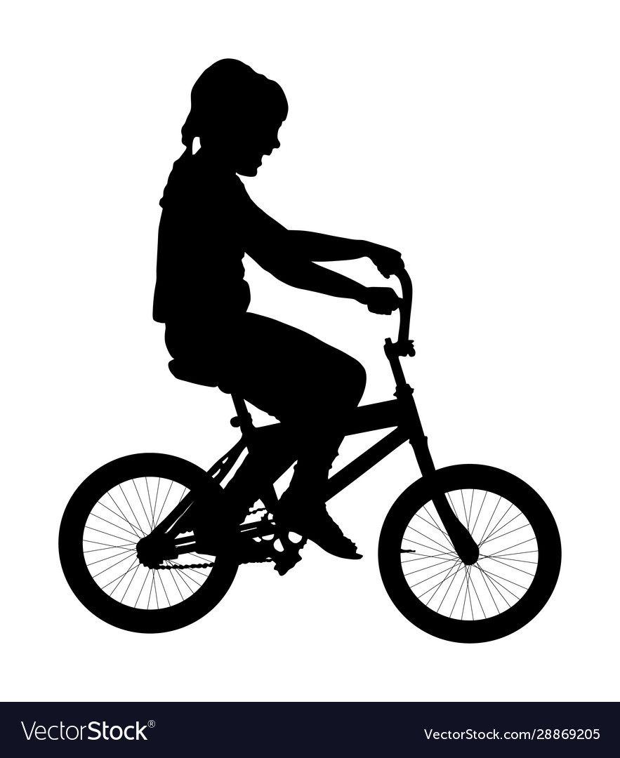 Little girl riding bicycle silhouette Royalty Free Vector