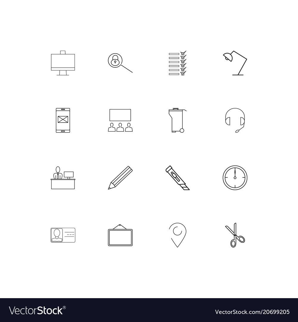 Office simple linear icons set outlined