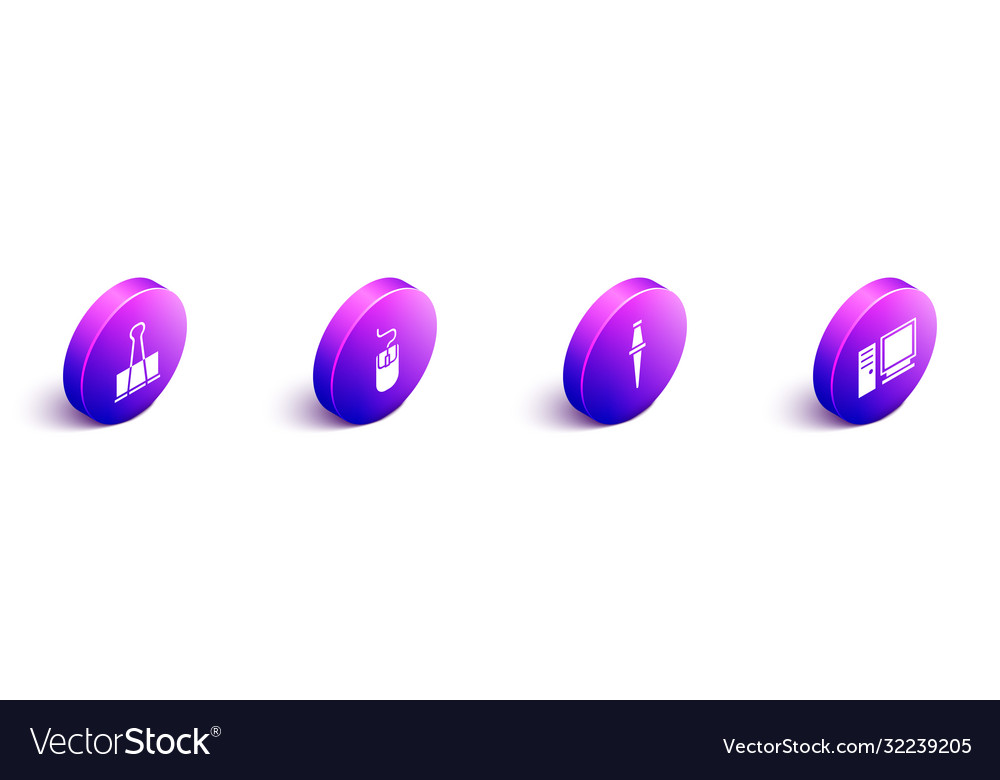 Set isometric binder clip computer mouse push