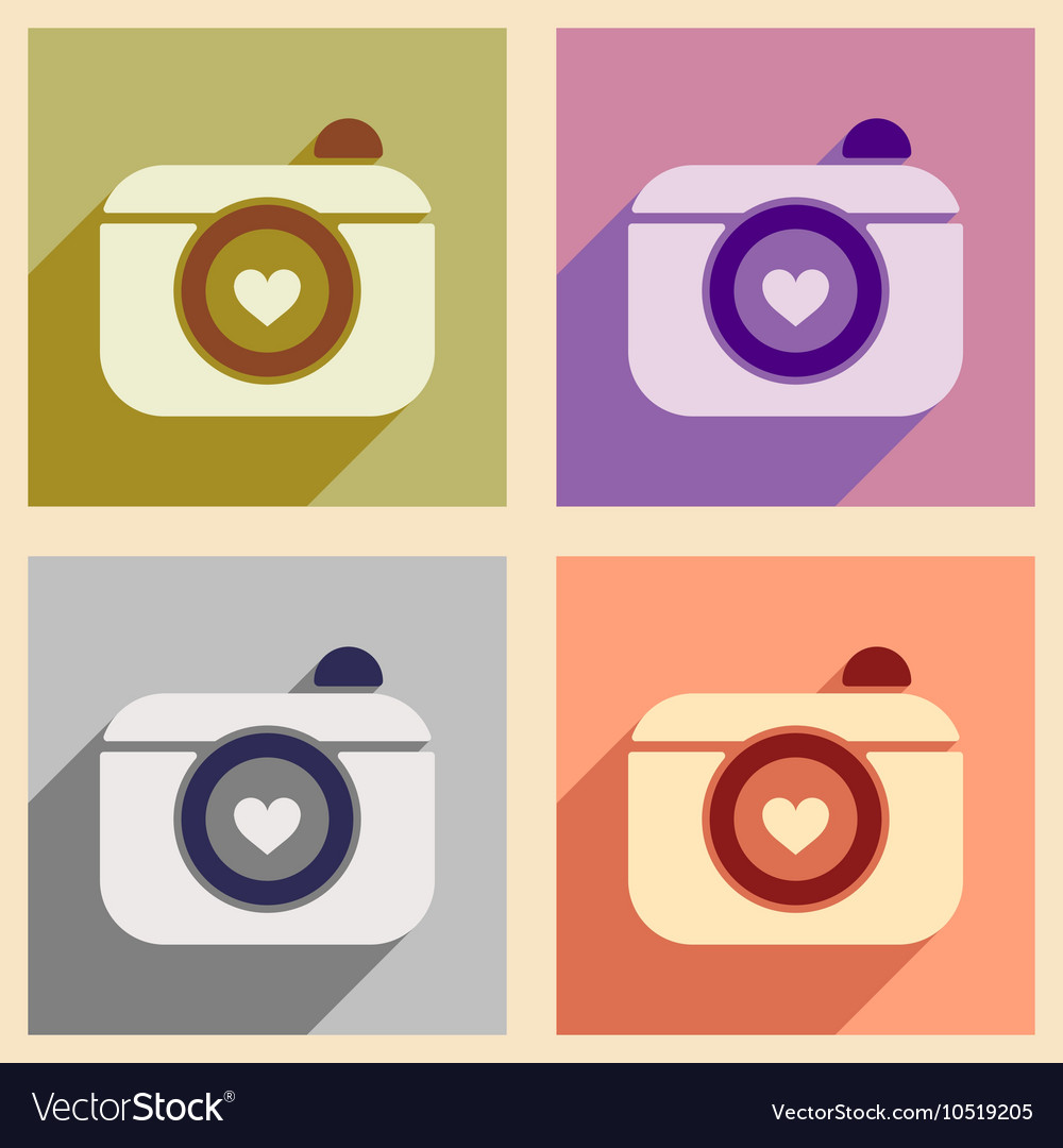 Set of flat web icons with long shadow camera