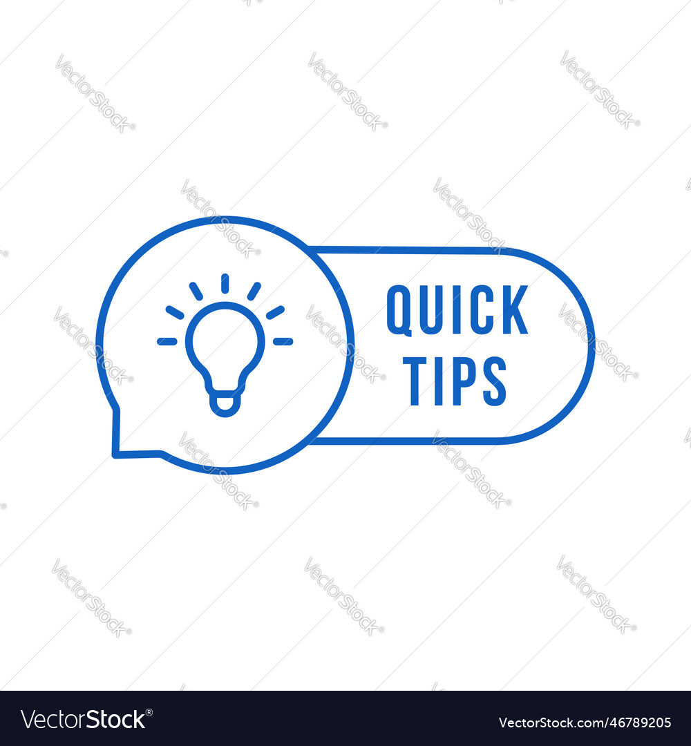 Thin line speech bubble with text quick tips vector image Thin line speech bubble with text quick tips