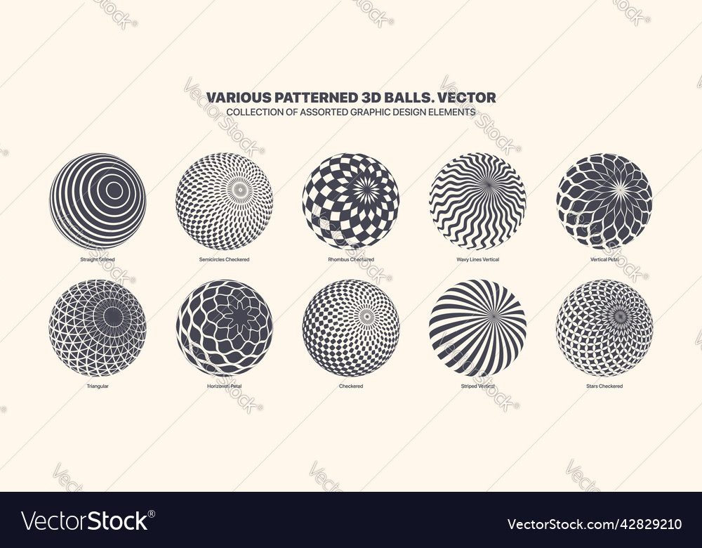 Assorted various pattern 3d balls in tilted Vector Image