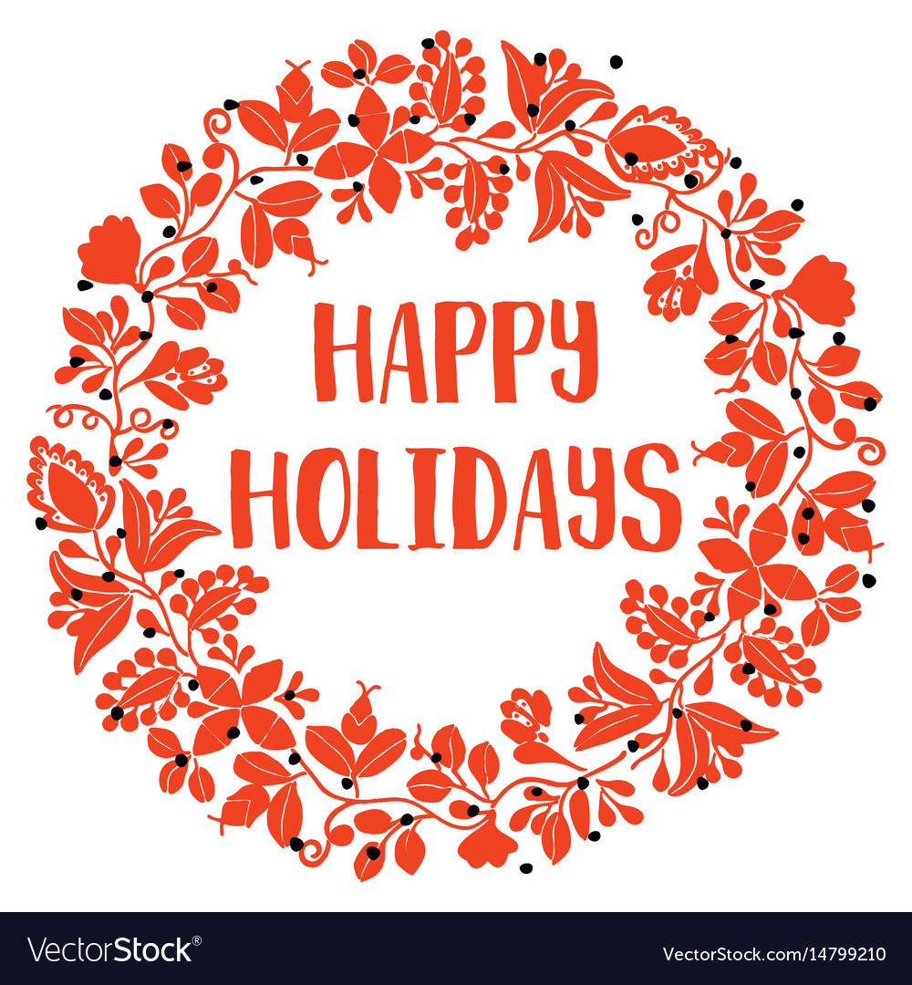 happy holidays card with red christmas wreath vector image
