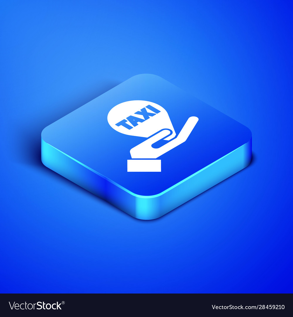 Isometric hand on map pointer with taxi icon