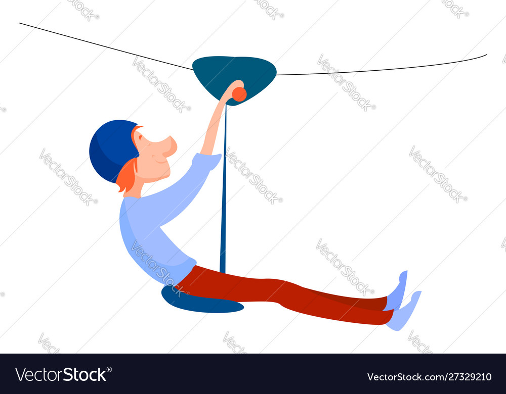 Man on zip line on white background Royalty Free Vector