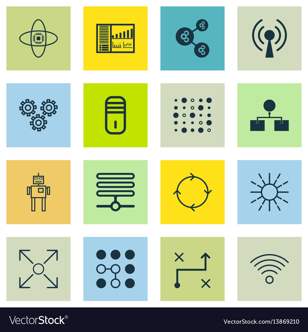 Set of 16 artificial intelligence icons includes vector image Set of 16 artificial intelligence icons includes