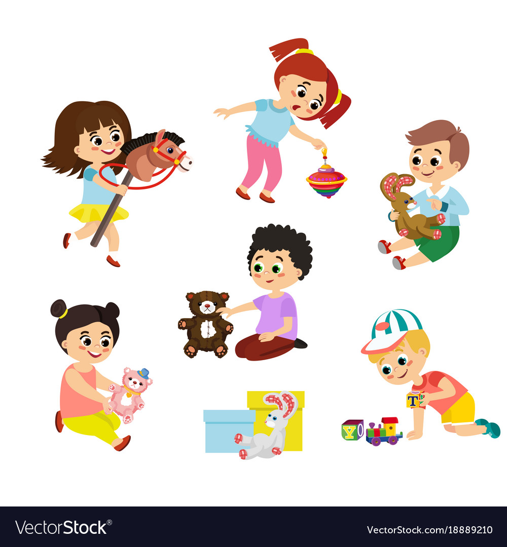 Kids playing with toys Royalty Free Vector Image