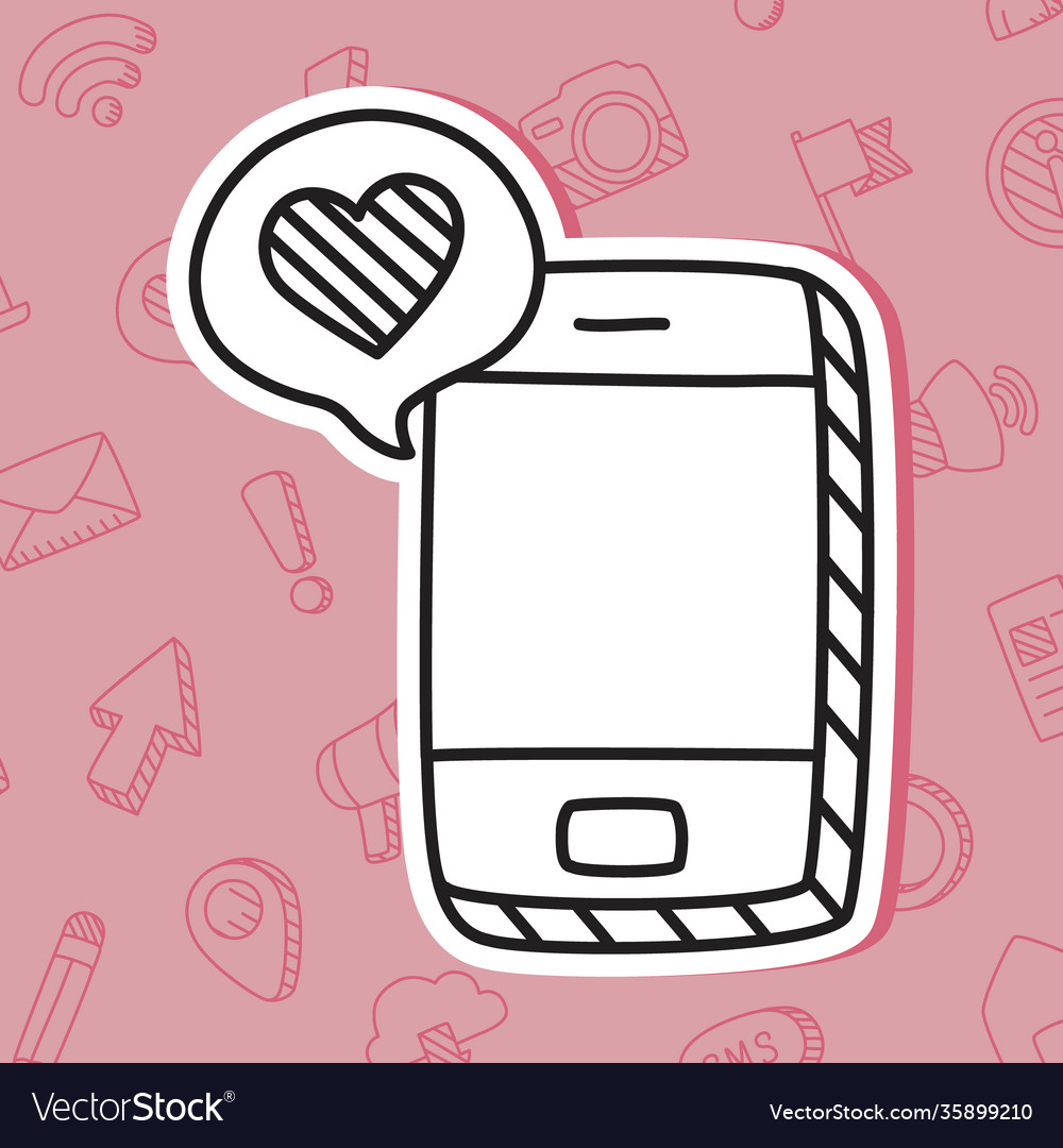 Smartphone and speech bubble with heart icon line