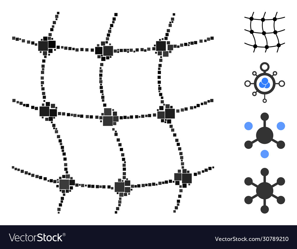 Square mesh network icon collage