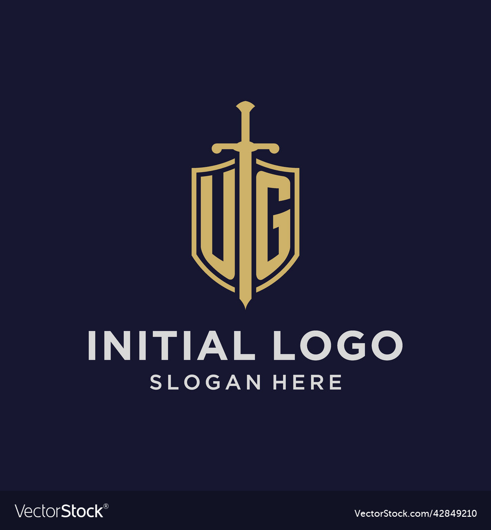 Ug logo initial monogram with shield and sword
