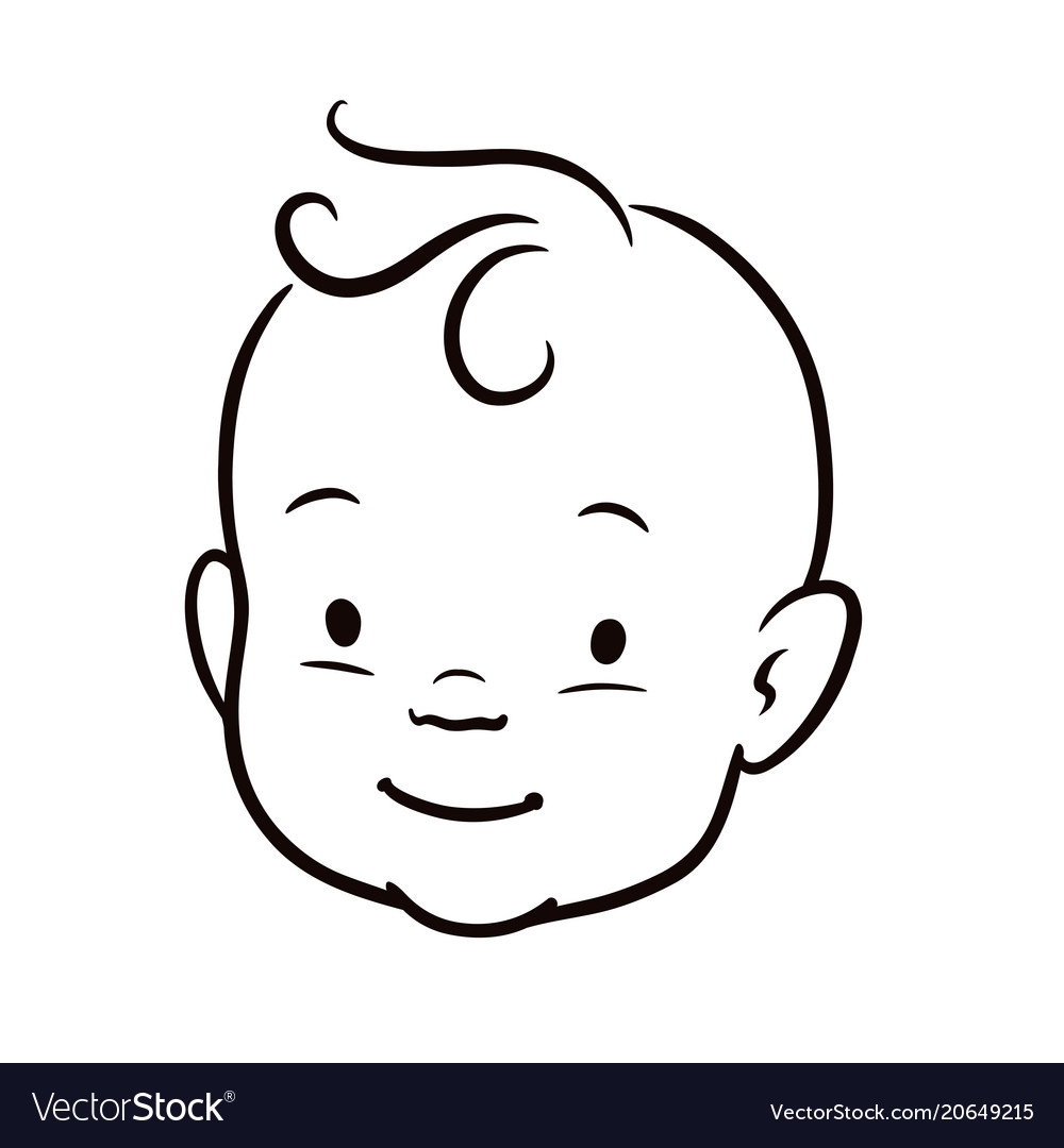 Download Baby face black and white simple line cartoon Vector Image