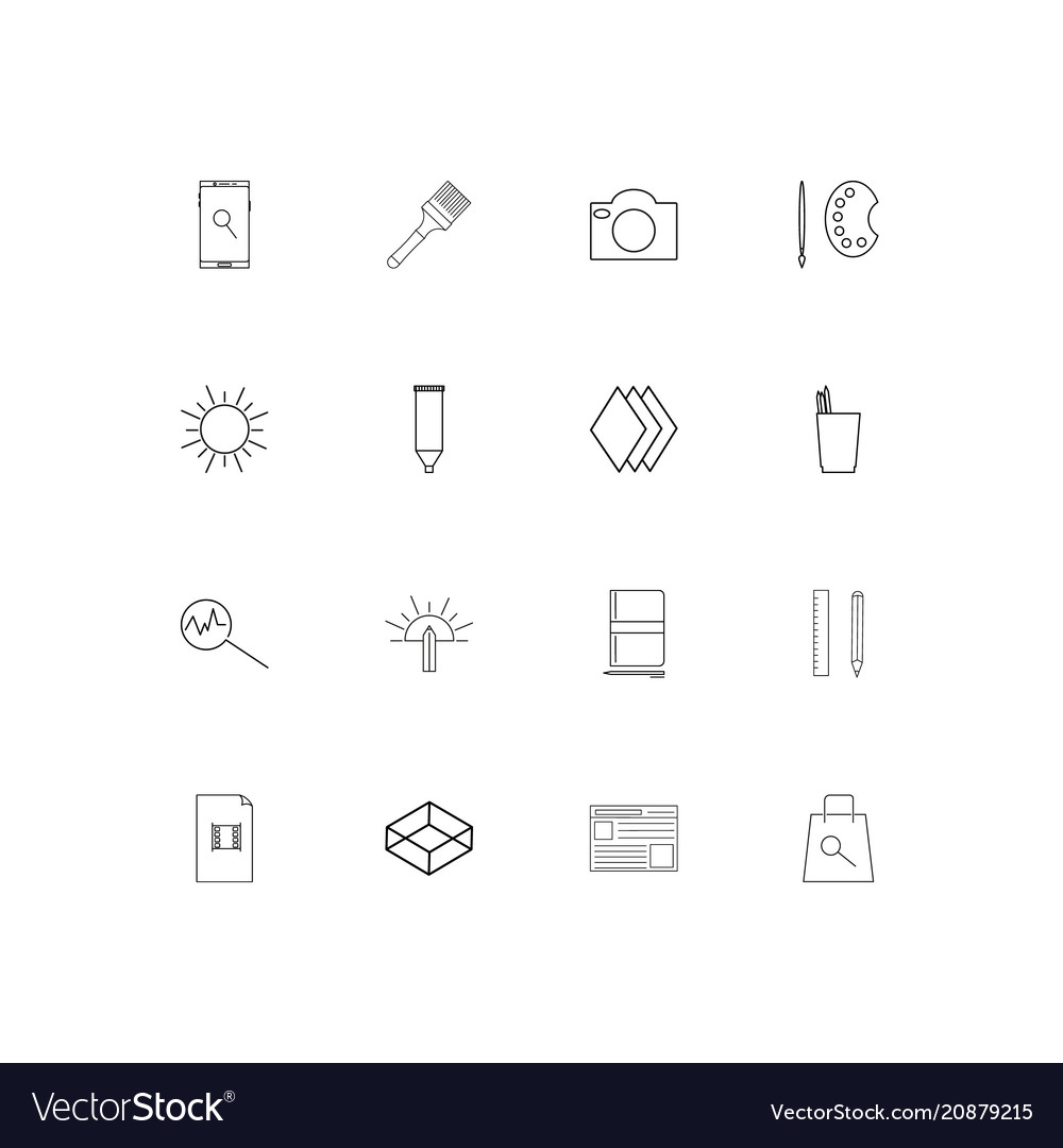 Creative process and design linear thin icons set