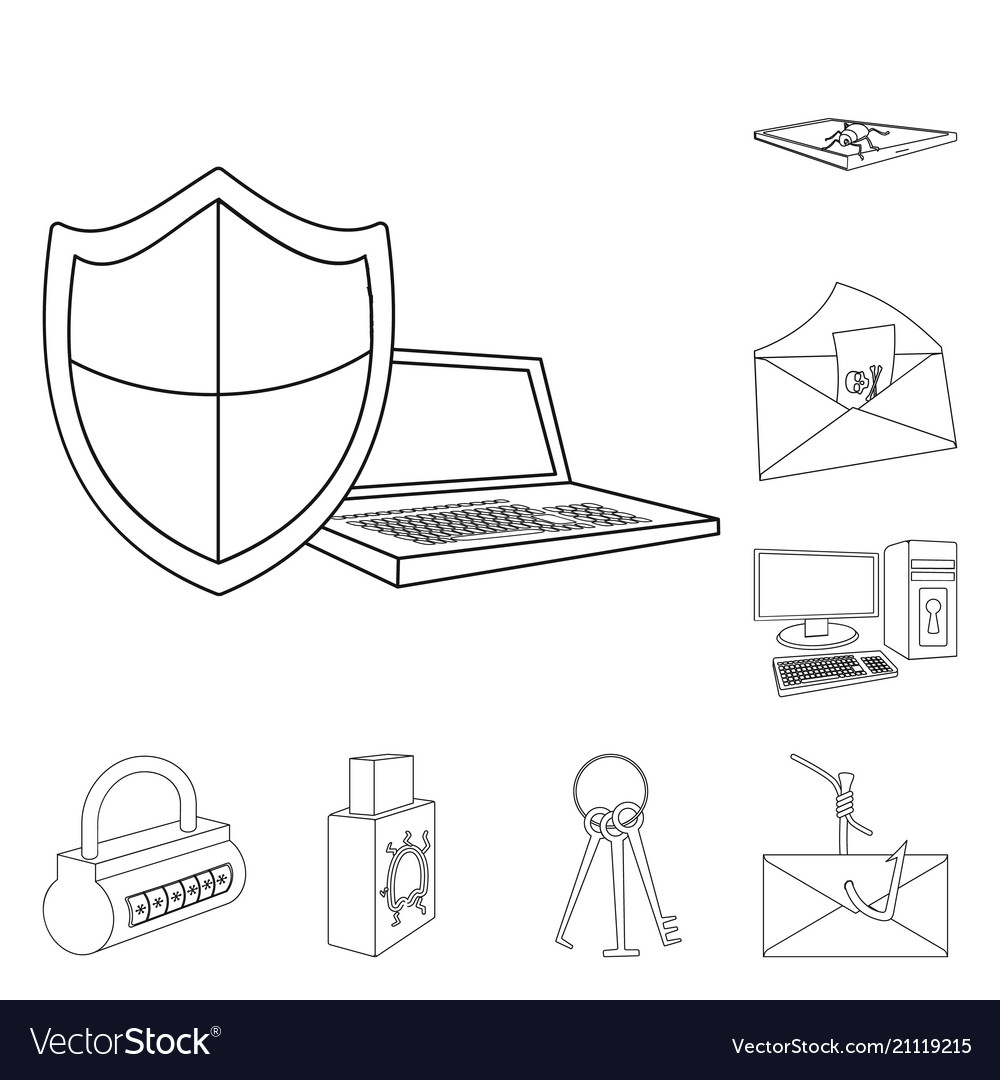 Hacker and hacking outline icons in set collection