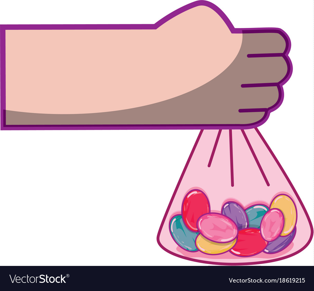 Hand with candy almonds inside bag