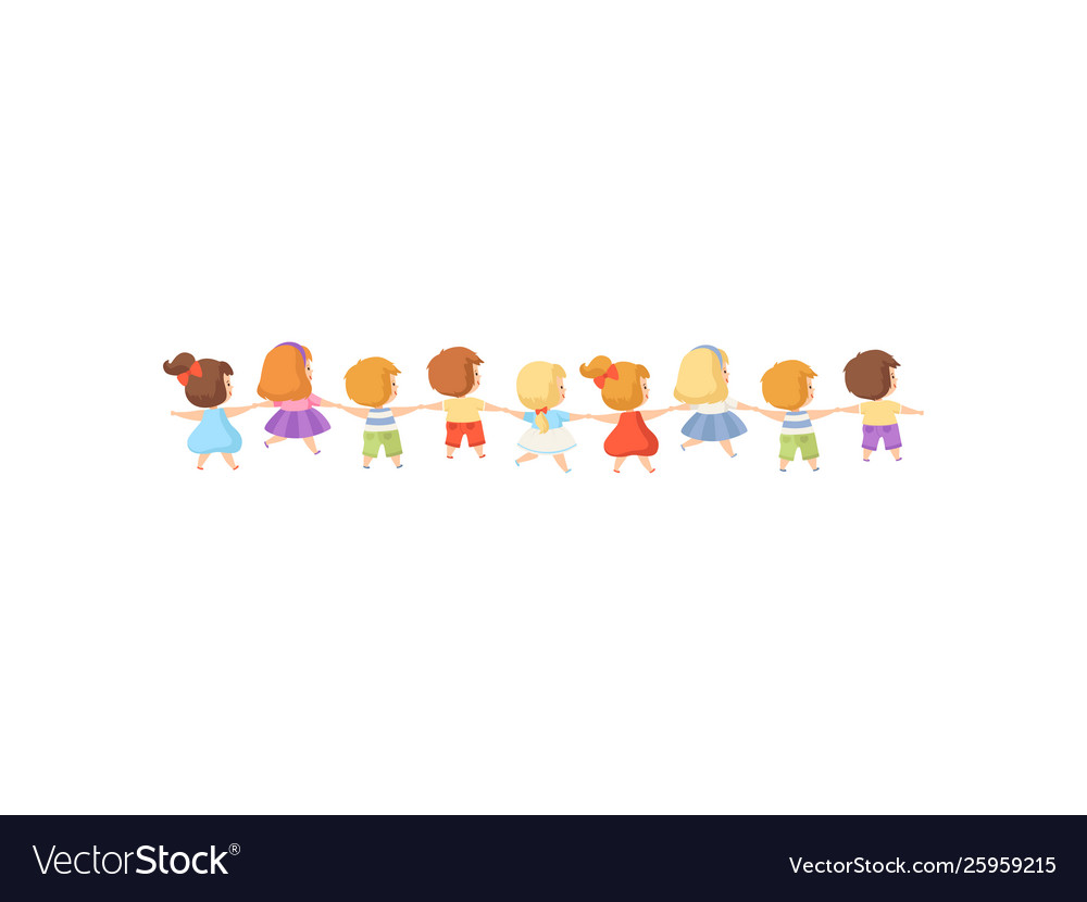 Kids standing together holding hands cute little