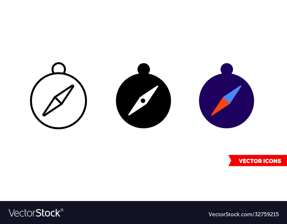 Pocket compass icon 3 types isolated