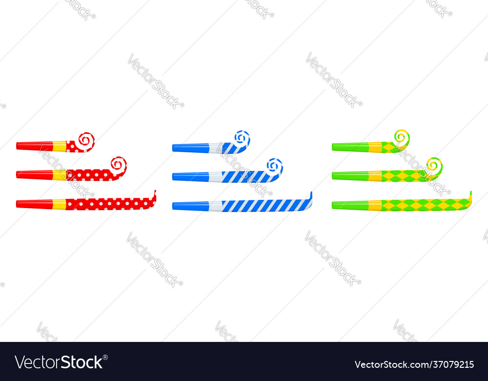 Rolled and unrolled party blowers horns noise