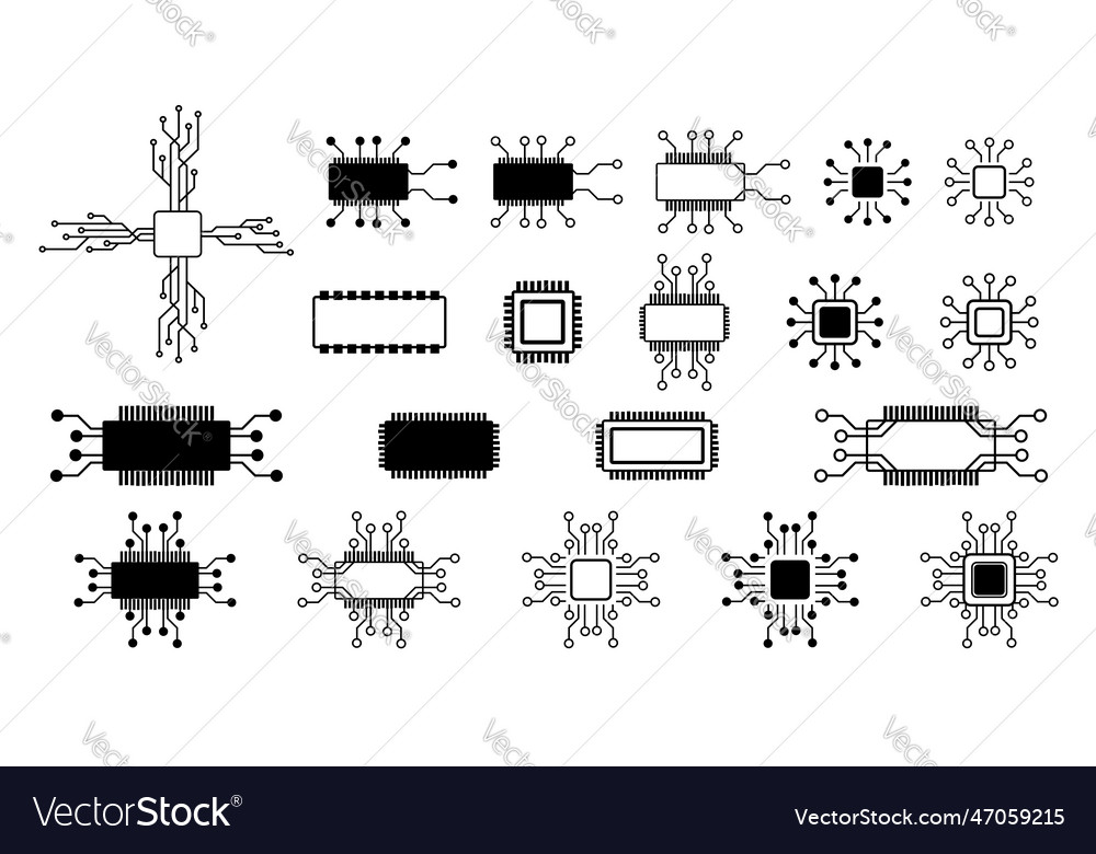Set of simple schematic chips and components