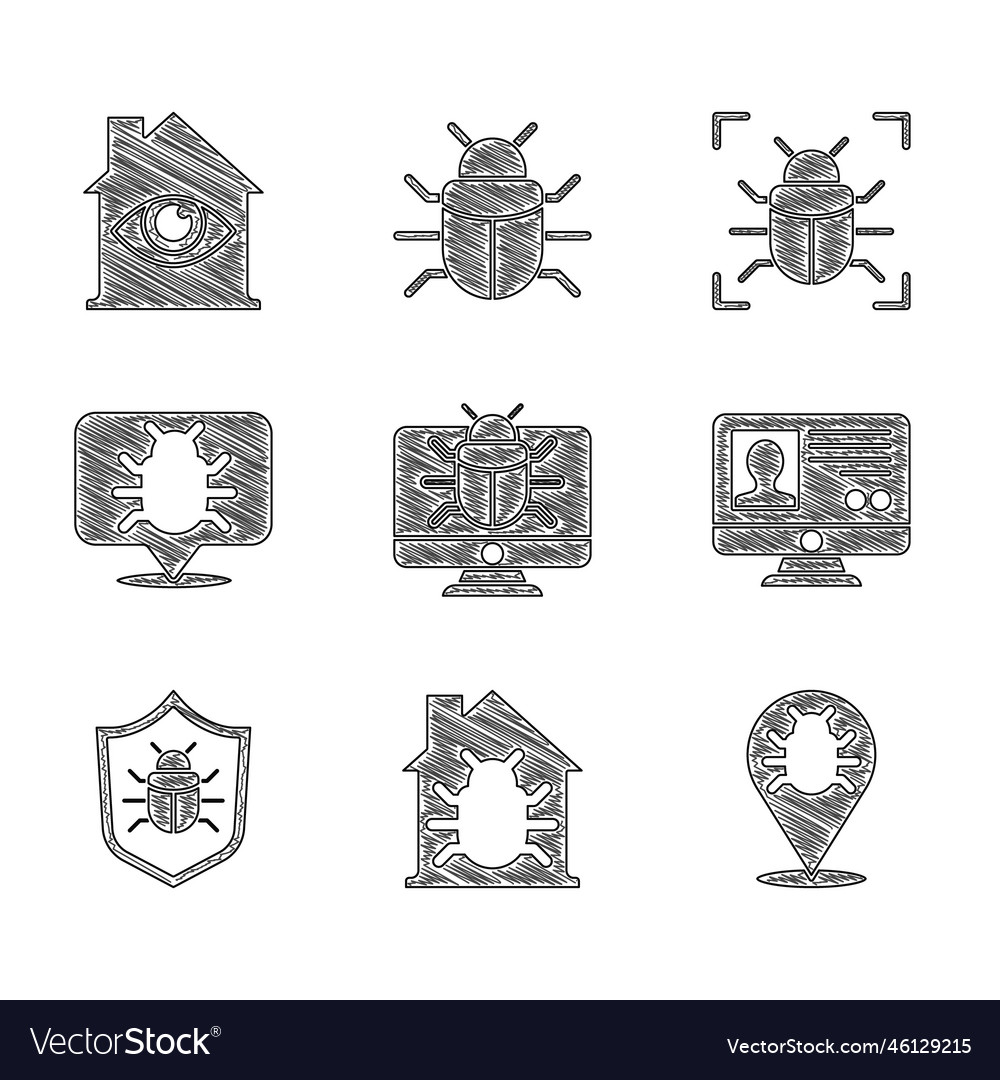 Set system bug on monitor house create vector image Set system bug on monitor house create