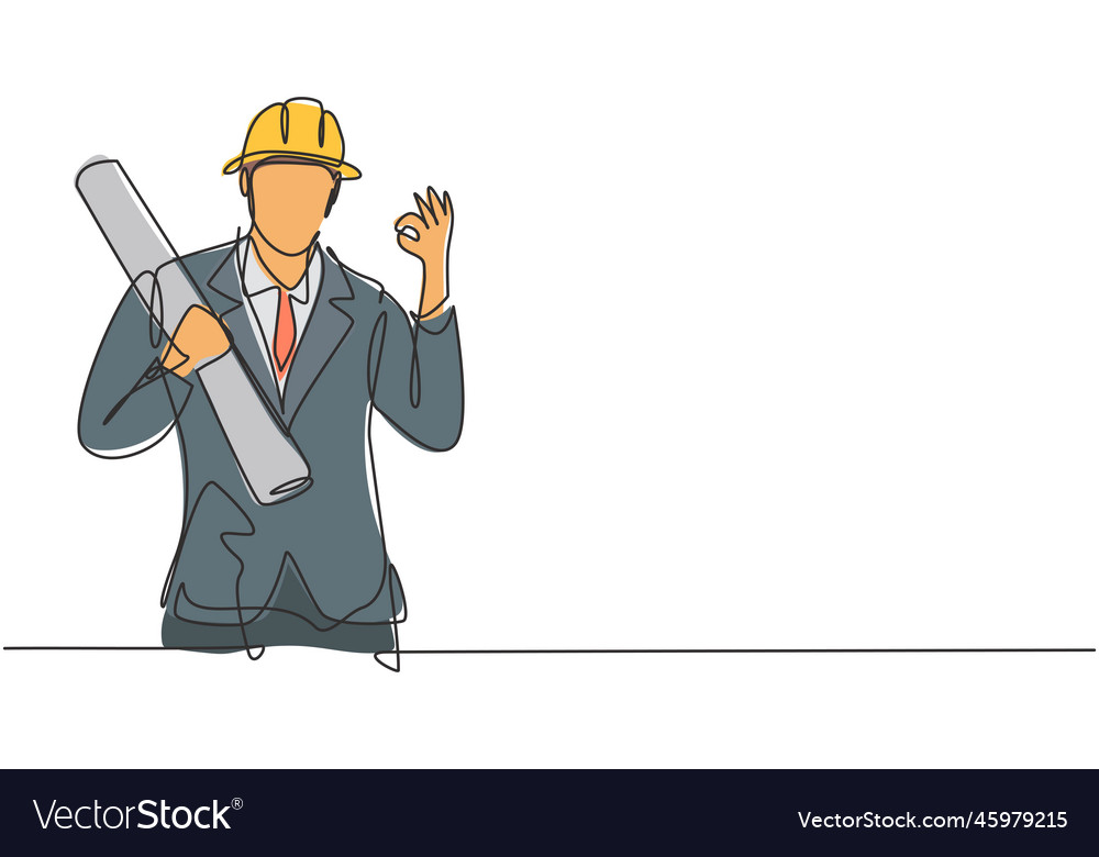 Single continuous line drawing architect vector image Single continuous line drawing architect