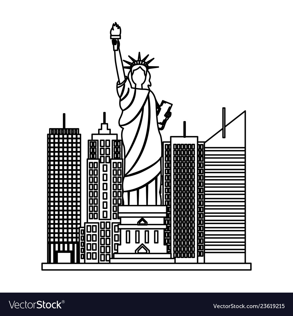 Statue of liberty city skyscraper Royalty Free Vector Image