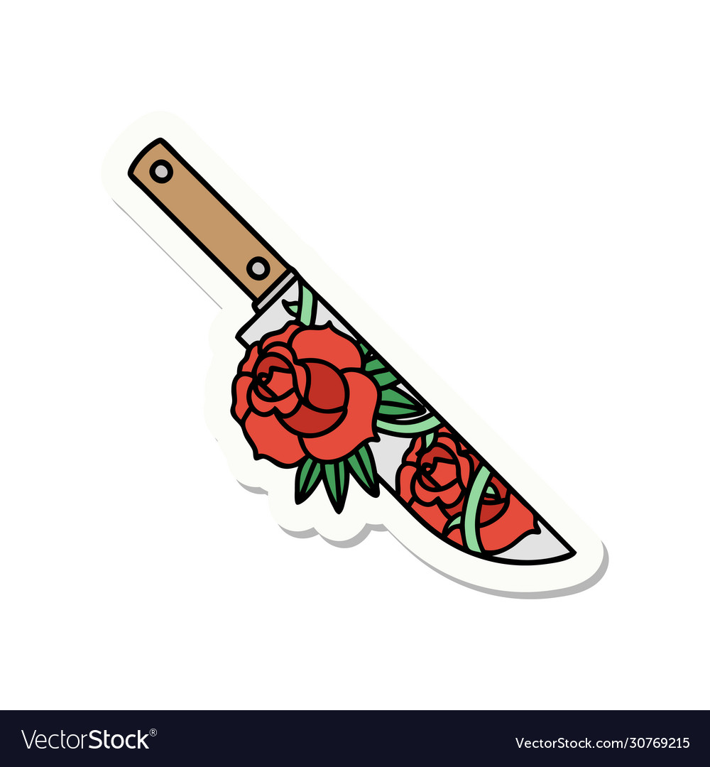 Tattoo style sticker a dagger and flowers Vector Image