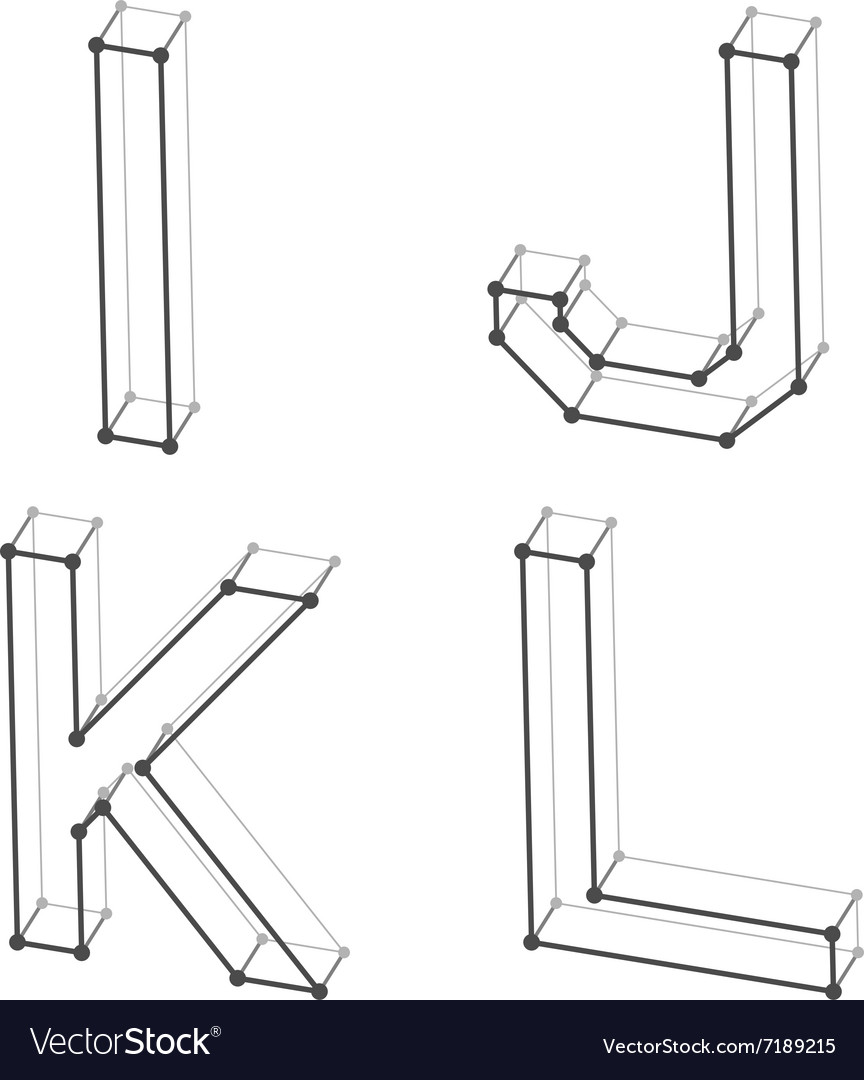 Wireframe font alphabet letters i j k l Royalty Free Vector