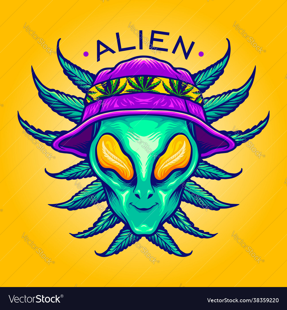 Alien summer weed cannabis mascot Royalty Free Vector Image