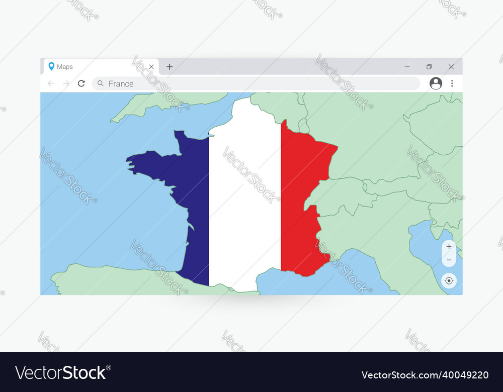 Browser window with map of france searching