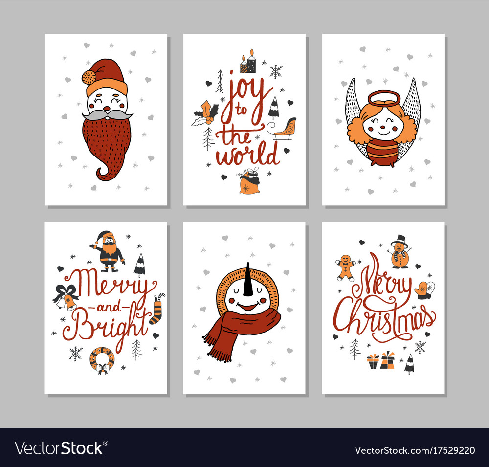 Cards set of cute cartoon christmas characters